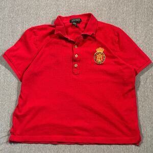 Ralph Lauren red polo big embroidery with gold button details size L